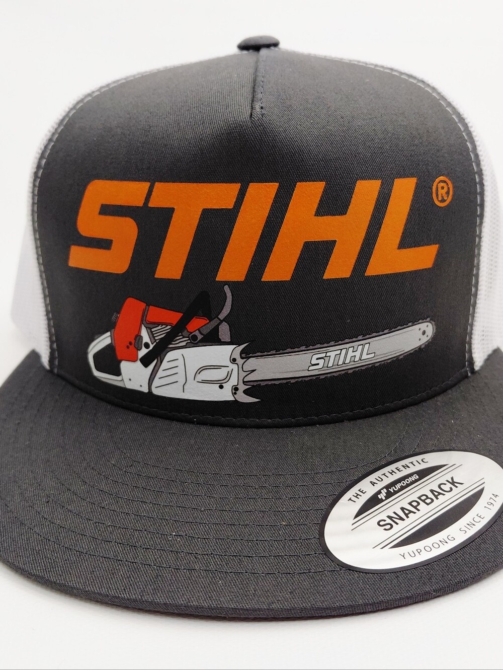 Stihl Flat Bill Trucker Mesh Snapback Cap Hat Gray